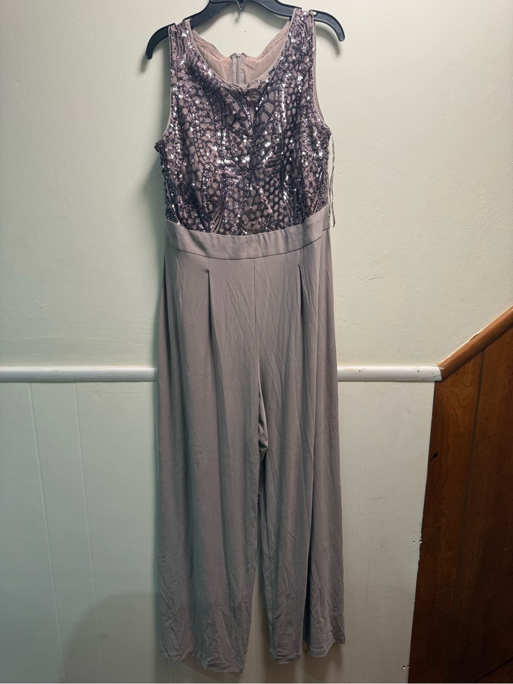 R&M Richards Mauve Sequin Bodice Wide-Leg Jumpsuit